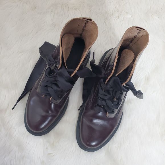 Dr. Martens Made in England Cherry Red Lace Up Combat Boots - Picture 4 of 16